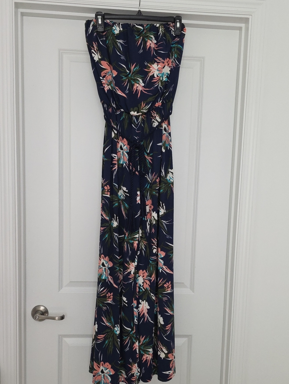 Navy Floral Strapless Jumpsuit- Wide Leg
